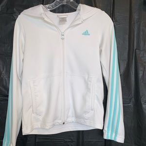 Adidas white and blue zip up jacket